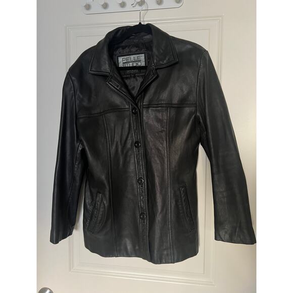 Vintage Wilsons Leather Black Leather button down jacket large - Picture 1 of 5